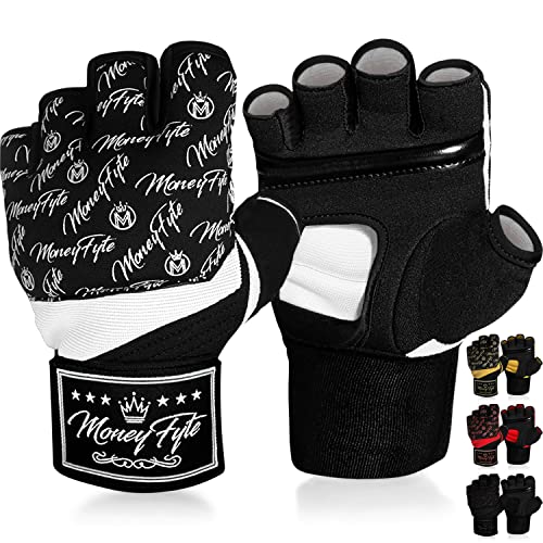 Quick Gel Boxing Wraps Under Boxing Gloves - Kickboxing MMA Muay Thai - Fist, Knuckle, Wrist Wrap Protection Inner Glove Hand Wraps - Men Women Kids - color: Black/White, size: Large-X-Large