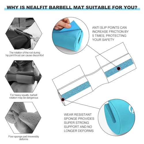 NEALFIT Barbell Squat Pad with Thick Nylon Padding, Hip Thrust Pad for Squats, Lunges, Neck Shoulder Squat Pad for Olympic or Standard Bars - color: Blue