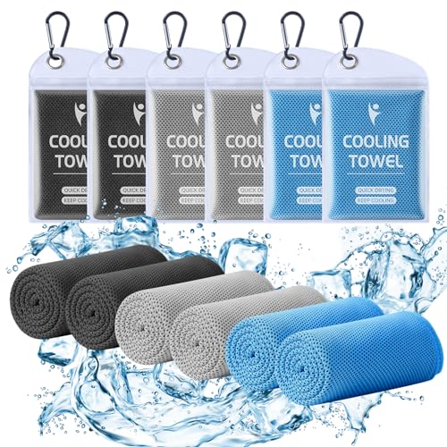Clothirily Cooling Towels for Women Men, Breathable Cooling Towels for Neck and Face, Workout Towel for Hot Weather, Sweat Towel for Gym Yoga, Camping, Fitness, Running, Traveling, 6 Pack 40"x12" - color: 2 Black/2 Dark Grey/2 Blue