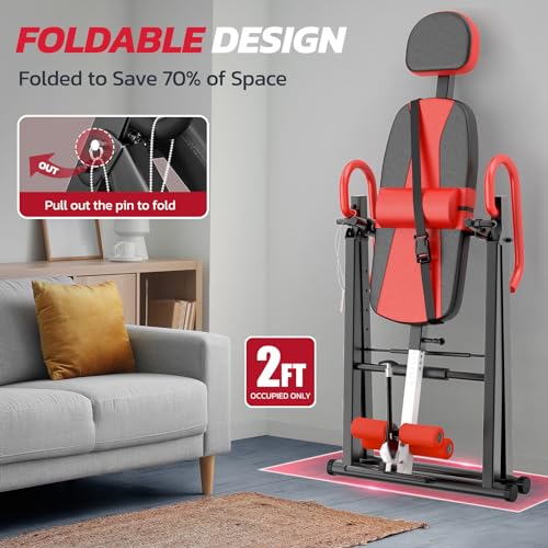 YOLEO Gravity Inversion Table for Back Pain Relief 2026 New Inversion Table w/Lumbar Support Easy to Assemble Back Stretcher Machine 300 lbs - color: Red02