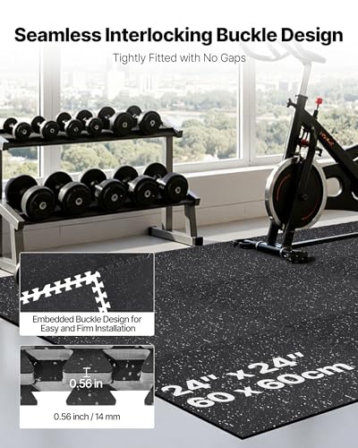 VEVOR 0.56Inch 96sq.ft 24 Tiles Gym Flooring for Home Gym, Rubber Top with High Density EVA Foam, 24 x 24In Gym Floor Exercise Equipment Mats, Interlocking Gym Mats, Puzzle Workout Mats, Black & Gray | Rubber Top with High Density EVA Foam, Lightweight Gy
