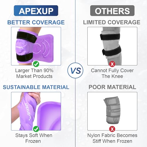 APEXUP Ice Pack for Knee Pain Relief, Large Reusable Wrap After Surgery, Flexible Gel Cold Pack for Injuries, Pain Relief for Back, Shoulder, Elbow, Ankle and Leg (Purple, XXL, 1PK) - size: 2X-Large-1PK, style: Purple