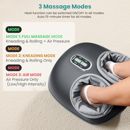 Nekteck Shiatsu Foot Massager with Heat & Air Compression Deep Kneading | 2026 Upgraded Feet Massager, 3 Modes Massage Improve Blood Circulation Foot Wellness Plantar Fasciitis, Fits Size to US 13 - color: Gray, size: Large