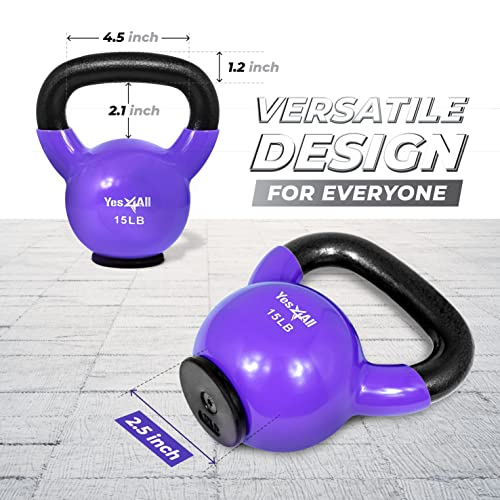 Yes4All Kettlebells Rubber Base, Kettlebell Set for Women, Strength Training Kettlebells Weights (10-65 lbs) - color: D. 15LB - Violet