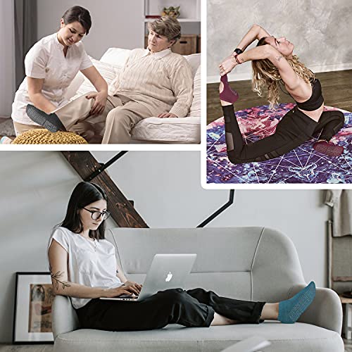 unenow Non Slip Grip Yoga Socks for Women with Cushion for Pilates, Barre, Home - color: 3 Pairs-purple/Dark Grey/Blue