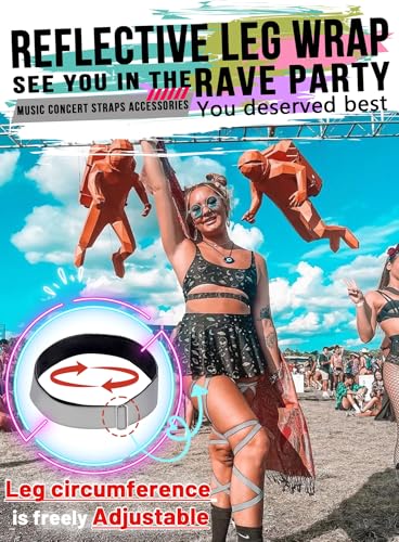 Ella Lust Reflective Rave Leg Wrap for Women - Adjustable Holographic Glow Straps Music Party Accessories EDC Concert Outfits - color: Reflective Silver
