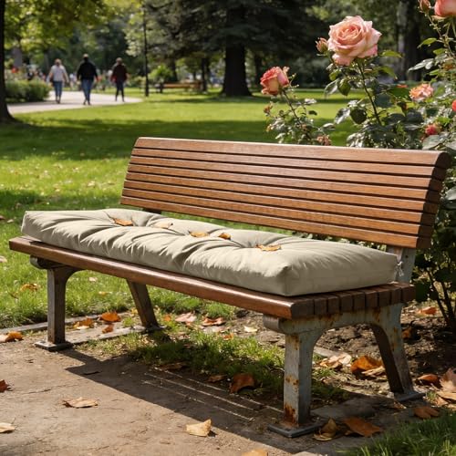 Tudomro Beige Waterproof Outdoor Bench Cushion 42x16x4 Inch Patio Furniture Cushion Mat for Outdoor/Indoor Extra Thick Lounge Bench Mat for Beach Lawn Garden - color: Beige