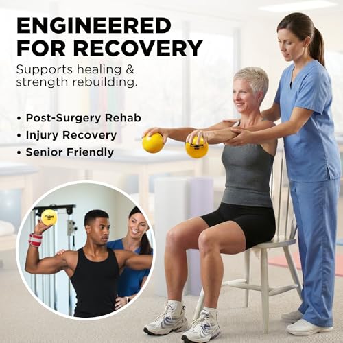 THERABAND Soft Weight 2.2 Lb, 4.5" Ball-Shaped Isotonic Exercise Balls for Physical Therapy, Weighted Ball Set for Pilates, Shoulder Strength & Rehab, Color-Coded, Portable & Easy to Grip - color: Yellow