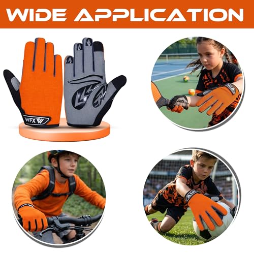 WFX Cycling Gloves Toddler Mountain Bike Handlebar Grips Gel Padding Full Finger Baseball Glove Workout Football Gloves Youth Boys 6-12 Kids Gardening Gloves MTB Gloves - color: Light, size: S (6-8) Years Kid
