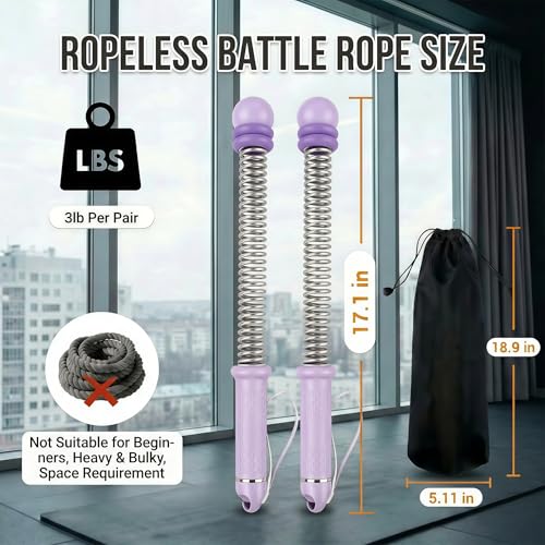 Cordless Ropeless Battle Ropes for Home Gym | Adjustable Portable Battle Ropes with Storage Bag, Exercise Equipment for Strength Training Men& Women,Purple
