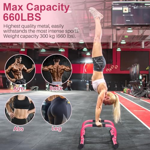 AmazeFan Parallettes Bars, Push Up Bars Strength Training For Handstands, Full Planche & Dips, Calisthenic, Gymnastic, [16.6x10x10in] Push Up Stands Handle for Floor Workouts Calisthenics Equipment - color: Pink