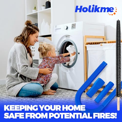 Holikme Dryer Vent Cleaner Kit 2Pack - Lint Vacuum Attachment & Brush | Deep Blue Dryer Vent Vacuum Hose Attachment & Brush Reach Deep Traps - Remove Hidden Lint, Speed Drying & Reduce Fire Risk - color: Dark Blue