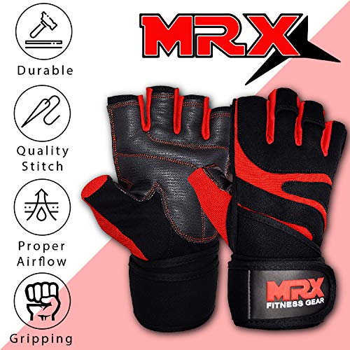 MRX Weightlifting Gloves for Men Workout Gloves Mens Wrist Support Lifting Gloves Male Gym Gloves | Workout Gym Accessories for Men Weight Lifting Fingerless Gym Exercise for Powerlifting - color: Black Red, size: XX-Large