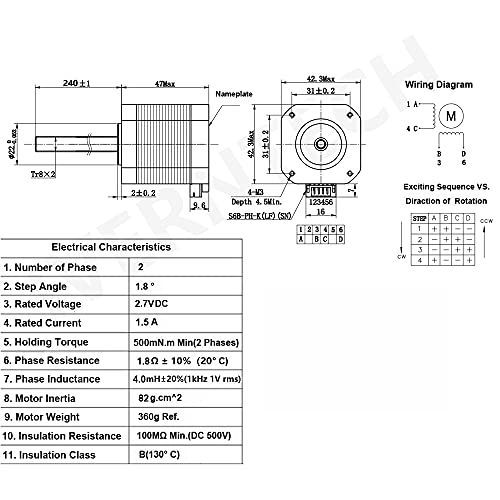 NEMA 17 Stepper Motor 42-48 with Integrated 2mm Lead 240mm T8 Lead Screw | for UV Resin 3D Printers Z Axis or CNC Machine - size: 240-Tr8X2