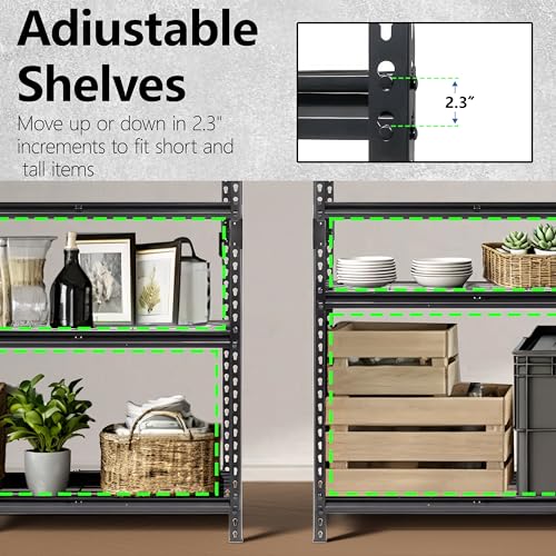 5-Tier Heavy-Duty Storage Shelves, 2250 LBS Load Steel Shelving Unit, Adjustable Boltless Garage Shelving, Sturdy Organizer for Garage, Kitchen, Gym, Shed (Black, 2PCS 36''W x 18''D x 72''H) - size: 2PCS 36''W x 18''D x 72''H
