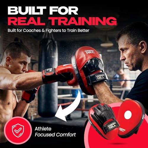 Green Hill Curved Boxing Focus Mitts for MMA, Muay Thai & Boxing - color: 5039 RED/BLACK