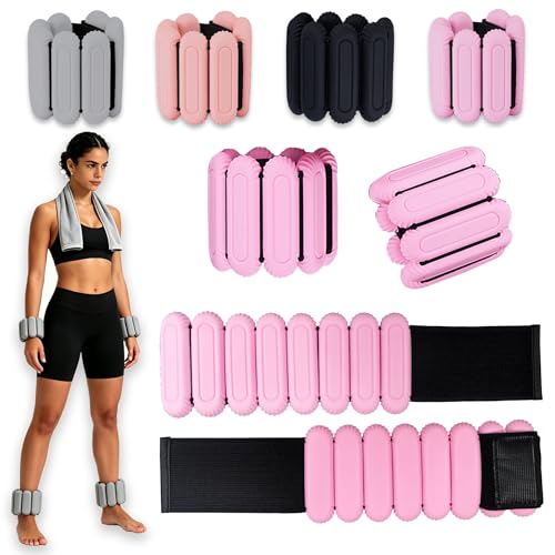 Wrist & Ankle Weights Set for Women (2pcs, 0.5kg Total), Adjustable Silicone Wearable Arm Leg Weighted Bangles, Portable Fitness Weights for Walking, Yoga, Pilates, Dance, Barre & Gym Exercise