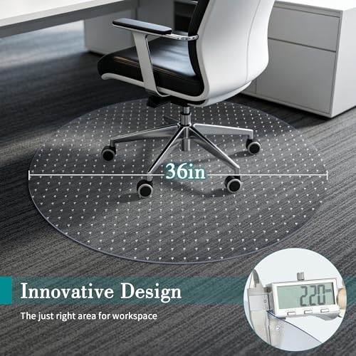 BesWin Office Chair Mat for Carpet, 36'' x 36'' Round Clear Floor Mat for Low and No Pile Carpeted Floors, Thick and Sturdy Carpet Protector for Work, Home, Gaming, Easy Glide Flat Without Curling - size: 36" X 36" Round