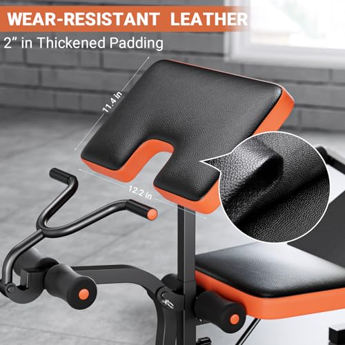 Fostoy Adjustable Weight Bench, Bench Press with Squat Rack, Olympic Weight Bench for Home Gym, Workout Bench with Preacher Curl Pad and Leg Develope for Full-Body Strength Training
