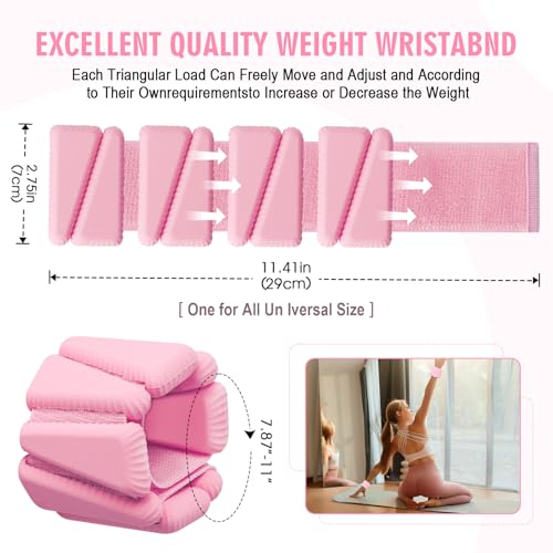 Wrist Weights, Adjustable Wrist Ankle Weights for Women, Wearable Arm & Leg Weights Set of 2(1 lb Each), Weighted Bangles for Walking, Yoga, Dance, Barre, Gym - color: Pink
