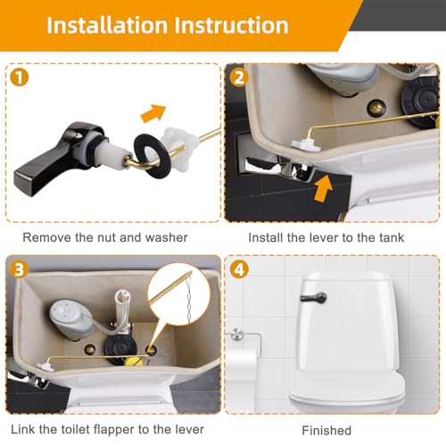 Hibbent Universal Metal Front Mount Toilet Handle Replacement Kit | Gunmetal Gray Solid Brass Toilet Flush Tank Lever, Stainless Steel Flapper Chains for Most Toilet Tanks - color: Gunmetal Gray, style: Upgraded Front Mount
