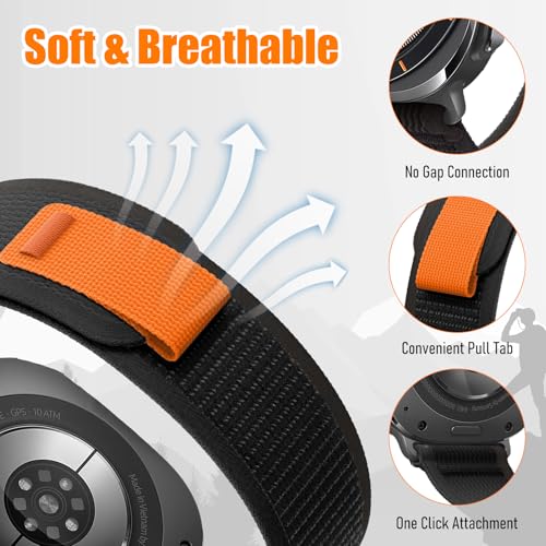 Trail Band for Samsung Galaxy Watch Ultra Bands 47mm Men/Women,Rugged Fabric Nylon Alpine Sport Loop Strap for Samsung Galaxy Watch 7 Ultra Band 47 mm 2024 Breathable Replacement Wristband - color: Black