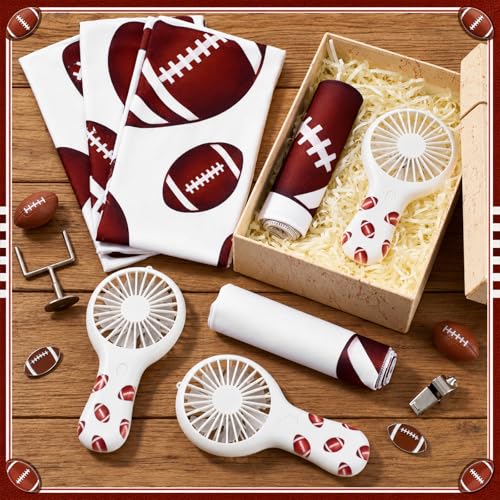 Woanger 24 Pcs Football Cooling Towels and Mini Handheld Fans Set Bulk 3 Speeds USB Portable Fans with Football Print Cooling Towels for Sports Team Games Party Favors Summer Gifts - style: Football