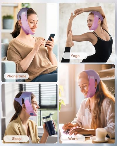 V-Line Sculpting Face Mask – Silicone Chin Strap for Jawline Tightening & Double Chin Reduction (23-27 Inches) (Rose purple) - color: Rose purple