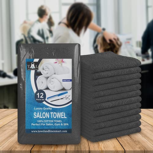 Towel and Linen Mart Grey Salon Towels, Pack of 12 (Not Bleach Proof, 16 x 27 Inches) Highly Absorbent Towels for Hand, Salon, Gym, Beauty, Spa, and Home Hair Care (Grey) 12 Pack - color: Grey