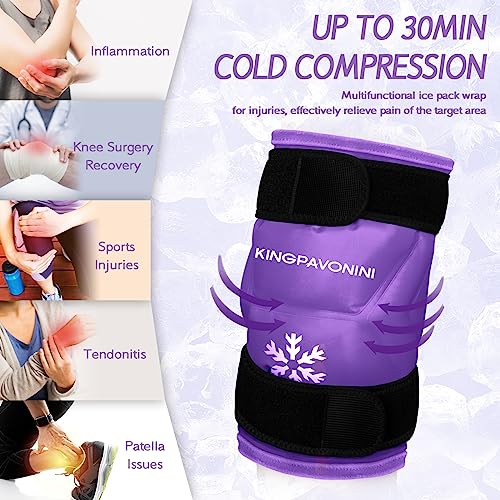 KingPavonini XXL Knee Ice Pack Wrap Around Entire Knee After Surgery, Large Reusable Gel Ice Pack for Injuries, Pain Relief, Swelling, Sports Injuries, 1 Pack (Purple) - style: Purple