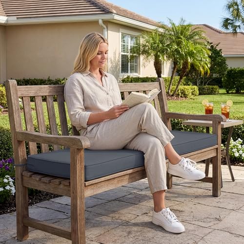 Summsun Outdoor Bench Cushion: Waterproof and Fade Resistant Patio Furniture Cushions - Non-Slip Bench Pad Cushion with Removable Cover for Garden Swing Porch Sofa Settee, 48 x 18 x 3 Inch, Dark Grey - color: Dark Grey, size: 48x18x3 Inch