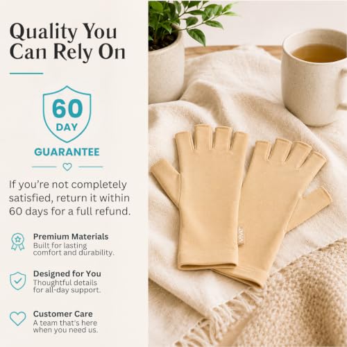 Vive Compression Arthritis Gloves - Comfortable Fit for Men and Women - Open Finger for Rheumatoid, Osteoarthritis, Carpal Tunnel and Computer Typing Pain Relief - Hand and Wrist (X-Small) | Osteoarthritis- Arthritic Joint Pain Relief - Carpal Tunnel Wris