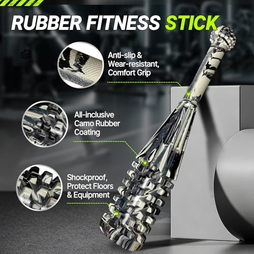 Weighted Mace Club Macebell, 3-in-1 with Built-in Massage Ball & Foam Roller, Full Camouflage Rubber Coated, 4.5-26.5LB for Full Body Strength Training & Post-Workout Muscle Relief - size: 17.6LB