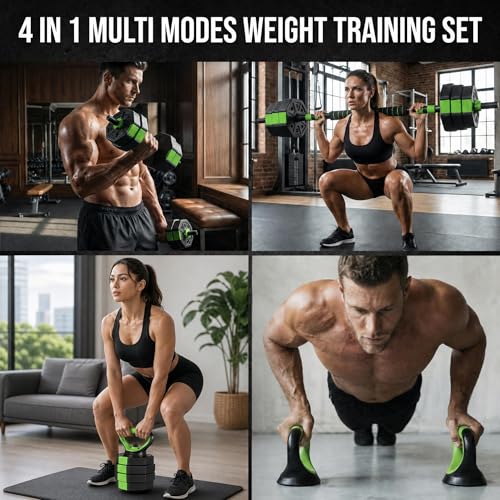 Adjustable Weight Set 66/88 Lbs, 4-in-1 Dumbbell Set and Barbell Weight Set for Home Gym, Converts to Kettlebell & Push-Up Stand, Free Weights Dumbbells Set for Men & Women Full Body Workout - size: 44 LB-Octagon