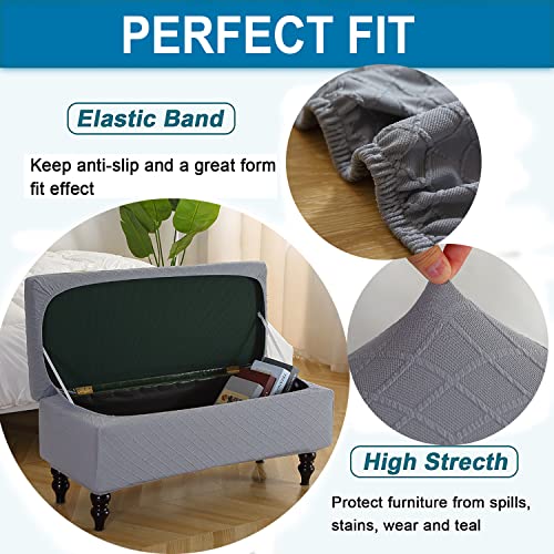 ANWUCHEN Ottoman Cover - Rectangle Storage Ottoman Slipcover with Elastic Bands, Gray Large - color: Grey, size: 50"D x 16"W x 15"H