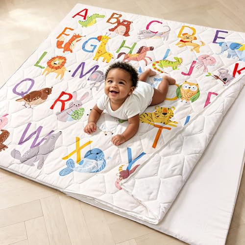 Baby Play Mat, 50x50 Playpen Mat with Machine Washable Cover | Removable, Thicken Cushioning Playmats for Baby, Non-Slip Bottom, Easy to Clean for Infants, Alphabets - color: Animal Alphabets, size: 50" X 50"