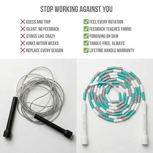 Pro-Grade Beaded Jump Rope for Beginners - color: WHITE/TEAL/GREY