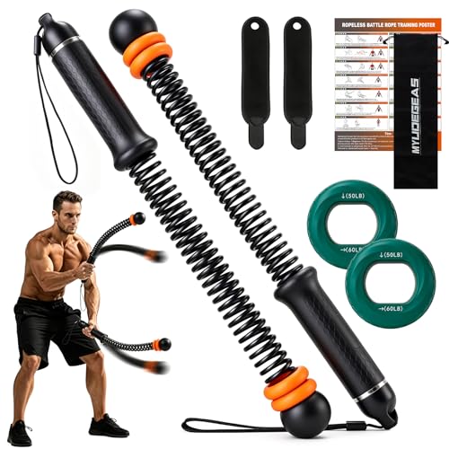 Weighted Ropeless Battle Ropes, Heavy Duty Portable Cordless Battle Rope for Home Gym with Grip Poster Strengtheners, Grip Poster & Storage Bag. Battle Rope Sticks for HIIT, Strength & Quiet Cardio
