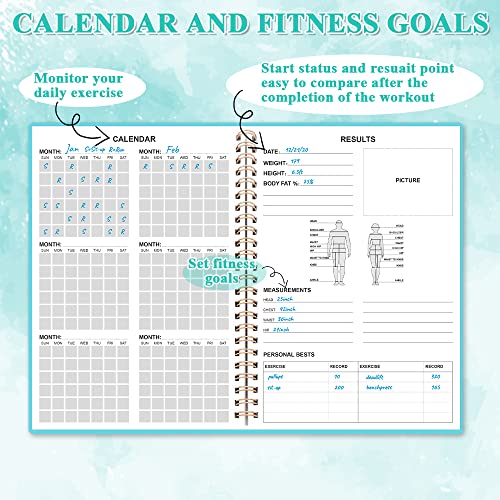Workout Log for Women & Men - A5 Fitness Planner/Journal to Track Weight Loss, Workout Journal for GYM, Bodybuilding Progress - Daily Health & Wellness Tracker, Teal