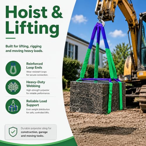 2" x 8' Lifting Sling Straps Polyester Web Slings 4400 Lbs Vertical, 3520 Lbs Choker, 8800 Lbs Basket (Green/Purple) - size: 2 Inch x 8 Feet