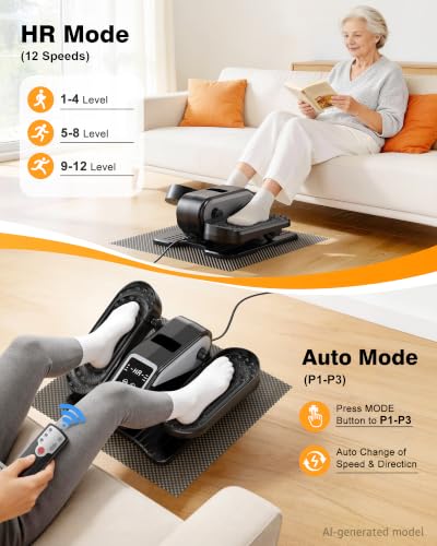 VIVURN® 023 Under Desk Elliptical Mini Electric Leg Exerciser for Senior, 12 Speeds RF Remote Display Monitor Non-Slip Mat, Quiet & Compact Seated Pedal Exerciser for Home Office Gift for Mom Dad - color: Grey