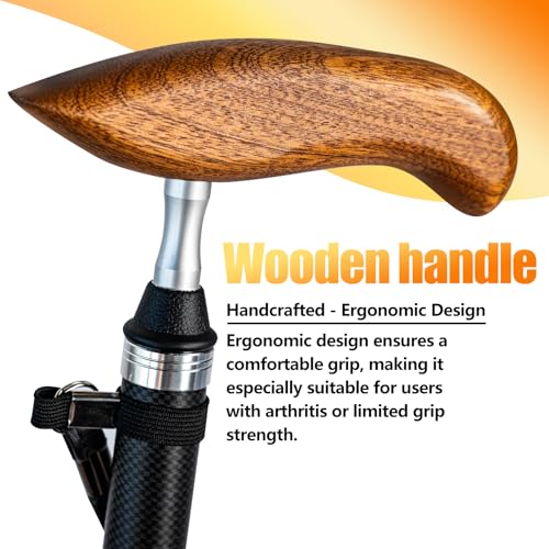 Collapsible Carbon Fiber Cane Walking Stick for Seniors Men Women | Compact Fold-Down Design with Anti-Slip Tip for Uneven Terrain,Mobility Aid for Balance and Stability