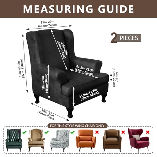 ANARACHON Leather Look Wingback Chair Covers, 2-Piece Wing Chair slipcover,Stretch Wing Back Armchair Slipcovers with Elastic Bottom, Soft Spandex Furniture Protector for Living Room (Black) - color: Black