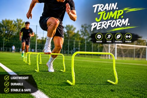 GSi Dual Height Agility Hurdle Pack of 6 – Adjustable 6" & 12" Training Hurdles for Sports, Fitness, and Agility Drills – Durable PVC Yellow Speed Hurdles for Soccer, Track, and Football Training