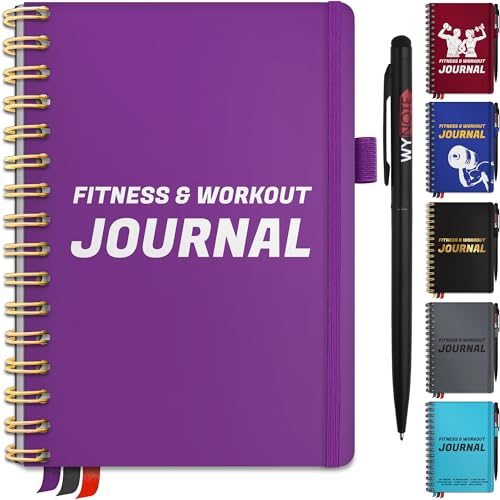Fitness Journal Royal Purple on 150+ Workouts + Yearly Calendar + 55 Tracking Values - A5 Workout Journal with Fat tracking - Planner to 12 items to track + 7 comparative periods + Goals