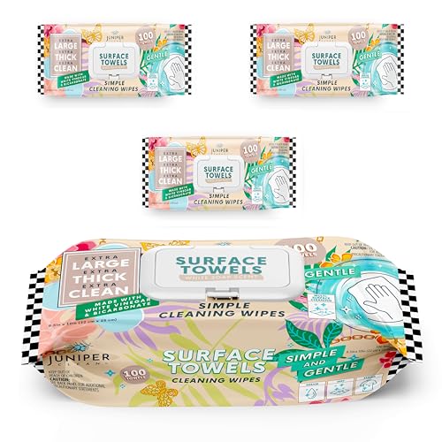 Juniper CLEAN 3 Packs Surface Cleaning Wipes, Thick & Large Dispose, All-Purpose Cleaner for Bathroom, Kitchen, Office, 300 Count Soft Flow, Biodegradable, White Soap Scent - size: 100 Count (Pack of 3)