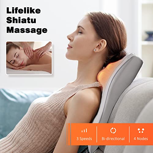 Boriwat Back Massager with Heat, 3D Kneading Massage Pillow for Back, Neck, Shoulder, Leg Pain Relief Deep Tissue, Gifts for Women Men Mom Dad(Light Gray) - style: Light Gray