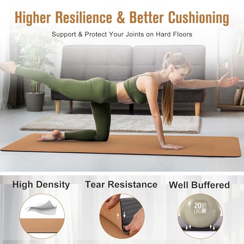 Umineux Cork Yoga Mat 1/4 & 2/5 Inch Thick 72 x 26 in | Thick Cork and TPE Non Slip Yoga Mats for Women Men, Sweat Proof, Sustainable, Great for Hot Yoga & Workouts - color: Brown, size: 6MM