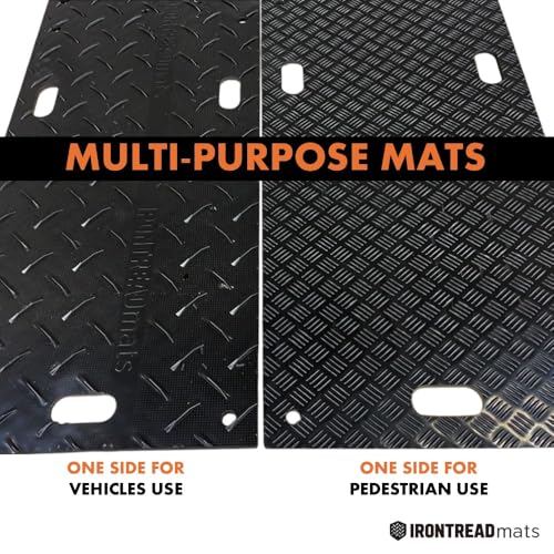 Ground Protection Mat 4’ x 8’ – ½” Thick - Recyclable HDPE Diamond Tread Pattern - Non-Slip Reusable Waterproof - Driveway & Construction Mats for Equipment & Landscaping – 5 Pcs Pack - size: 4' x 8' - 1/2"