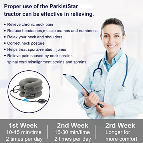 Cervical Neck Traction Device,Three Tube Quick Inflation,Relieves Neck Shoulder Pain,Effectively Corrects Bad Sitting Posture (Including Health Care Tutorial),Cervical Stent (Gray)